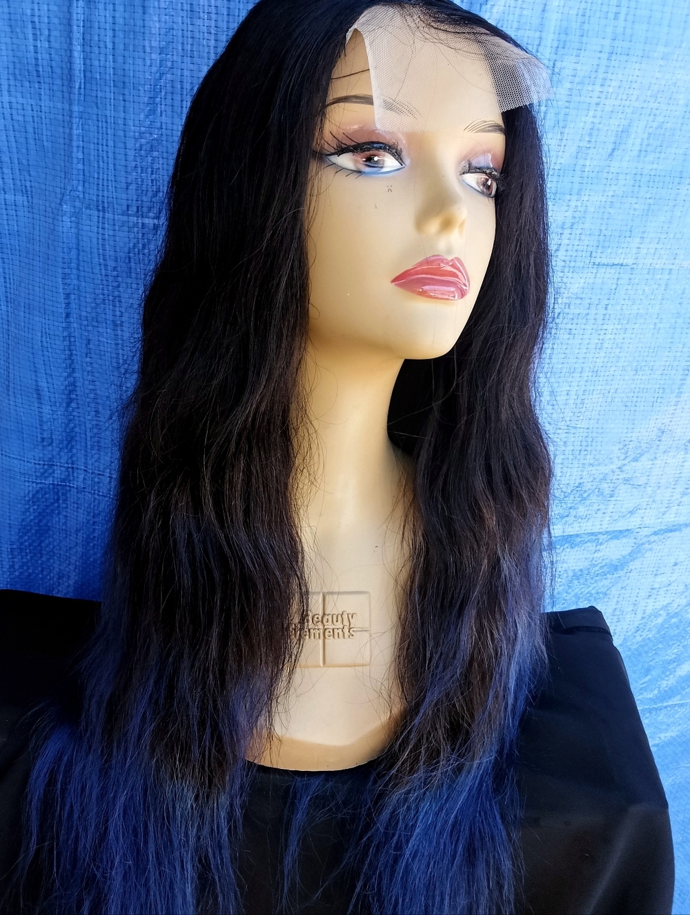 SPECIAL 22" Brazilian Virgin Ombre Black Blue Free Part Closure Human Hair Wig